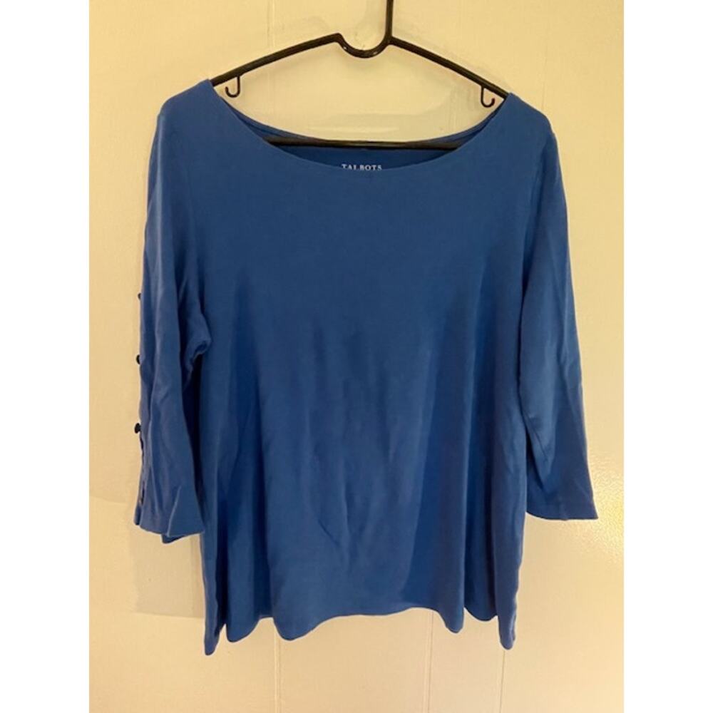 Talbots Womens Size Large Knit Top Royal Blue‎ 3/4 Sleeves